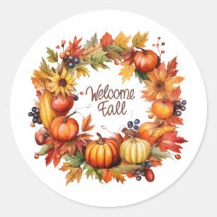 Welkom Herfst Kleurrijke Herfst Pompoenkrans Ronde Sticker