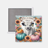Welkom Herfst met een Schattigee Koe onder pompoen Magneet (Voorkant / Achterkant)
