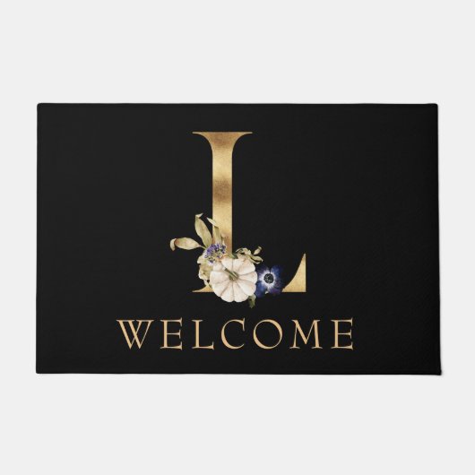 WELKOM Herfst Monogram L met pomkin Doormat Deurmat (Voorkant)