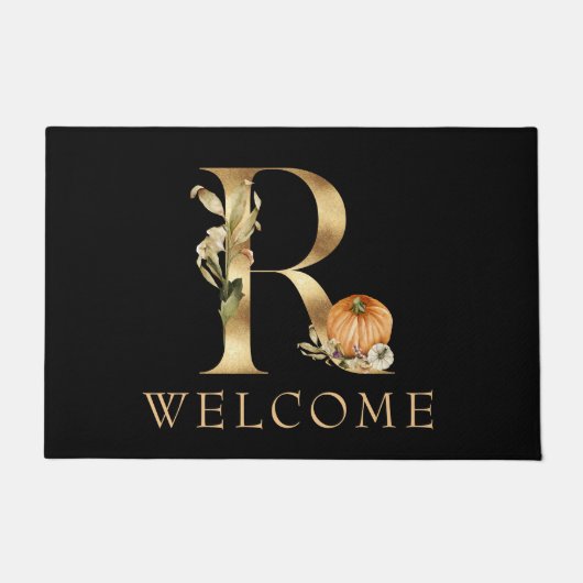 WELKOM Herfst Monogram R met pompoenen Doormat Deurmat (Voorkant)