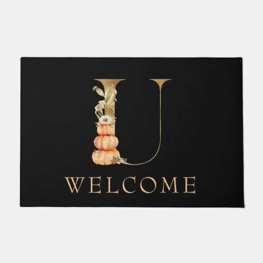 WELKOM Herfst Monogram U met pomkins Doormat Deurmat (Voorkant)