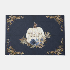 Welkom Herfst Pumpkin Foliage Blue Floral Deurmat