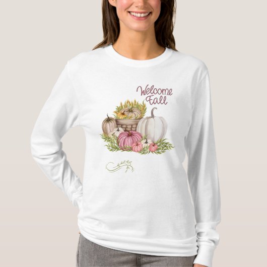 Welkom Herfst Pumpkins Flowers T-shirt (Voorkant)