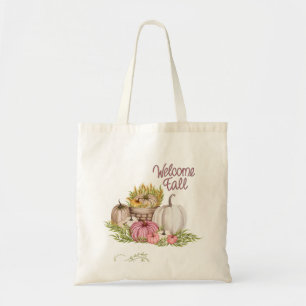 Welkom Herfst Roze Witte Pompoenen Tote Bag