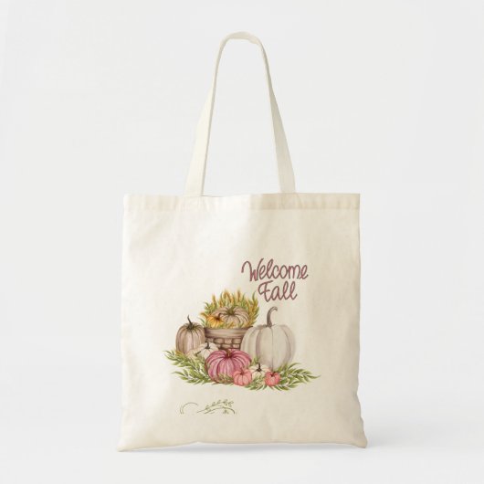 Welkom Herfst Roze Witte Pompoenen Tote Bag (Voorkant)