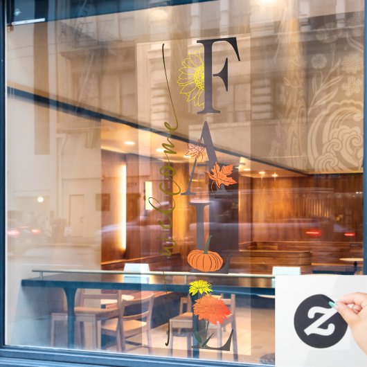 Welkom Herfst Seizoen Bladeren Pompoen Bloem Zakel Raamsticker (Cafe Raam)