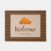 Welkom Herfst Striped Family Achternaam Pumpkin Deurmat (Voorkant)