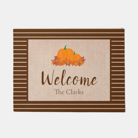 Welkom Herfst Striped Family Achternaam Pumpkin Deurmat (Voorkant)