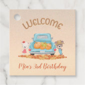 WELKOM Herfst Thema Beren Truck Pompoenen Bladeren Bedankjes Labels (Voorkant)