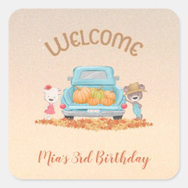 WELKOM Herfst Thema Beren Truck Pompoenen Bladeren Vierkante Sticker