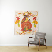 Welkom Herfst Uil Herfstbladeren Selfie Achtergron Wandkleed (In situ)