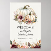 Welkom Herfst Witte Pompoen Bloemen Vrijgezellenfe Poster (Voorkant)