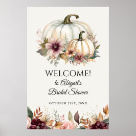 Welkom Herfst Witte Pompoen Bloemen Vrijgezellenfe Poster