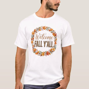 Welkom Herfst Y'all Shirt Herfst Bladeren Krans T-