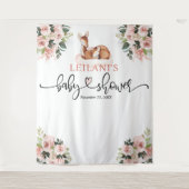 Welkom Herten Baby shower Roze Bloemenachtergrond Wandkleed (Voorkant)