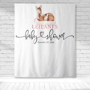 Welkom Herten Baby Shower Roze Wolk Achtergrond Wandkleed