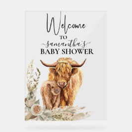 Welkom Highland Koe Calf Baby shower Boho Acryl Bord