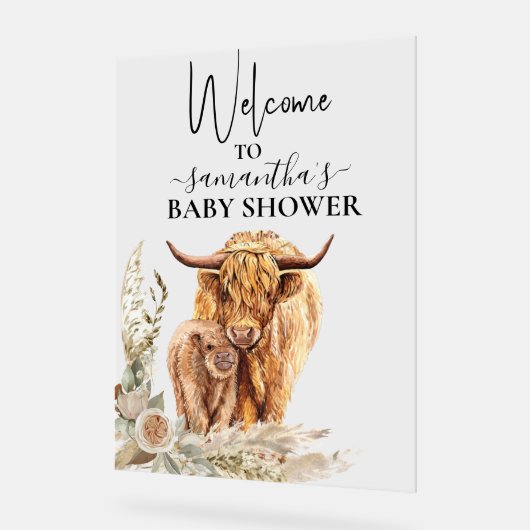 Welkom Highland Koe Calf Baby shower Boho Acryl Bord (Hoek)
