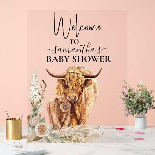 Welkom Highland Koe Calf Baby shower Boho Acryl Bord (Huwelijk)