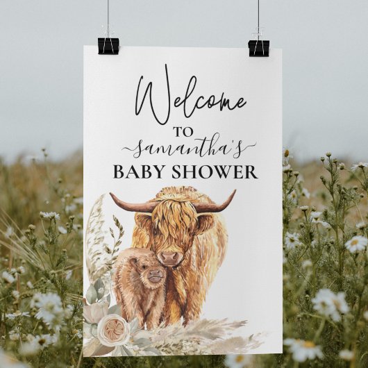 Welkom Highland Koe Calf Baby shower Boho Poster