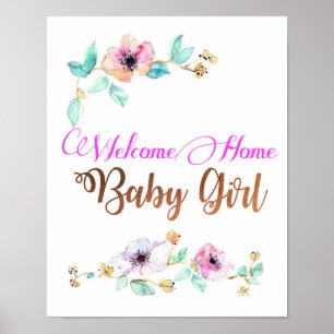 Welkom Home Baby Girl-Poster met koperen lettertyp Poster