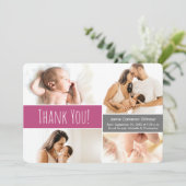 Welkom Home Baby Meisje Fotocollage Roze Bedankkaart (Staand voorkant)