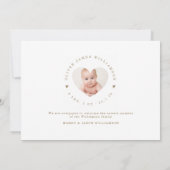 Welkom Home Baby Moderne Minimale Gold Hearts Foto Aankondiging (Achterkant)