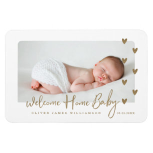 Welkom Home Baby Moderne Minimale Gold Hearts Foto Magneet