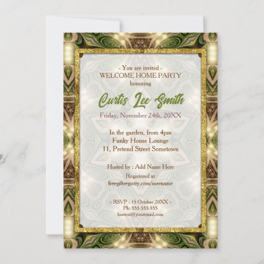 Welkom Home Batik Aarde Groen Goud Bosfeest Kaart (Achterkant)