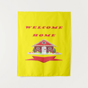 WELKOM HOME BRIGHT RED EN GEEL HAPPY CUTE PIC WANDKLEED