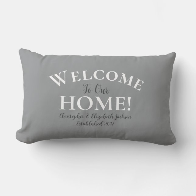 Welkom Home Custom Gray Elegant Calligraphy Chic  Kussen (Voorkant)