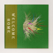 WELKOM HOME DESIGN AARDE KLEUREN TWEETONIG GROEN LEGPUZZEL (Horizontaal)