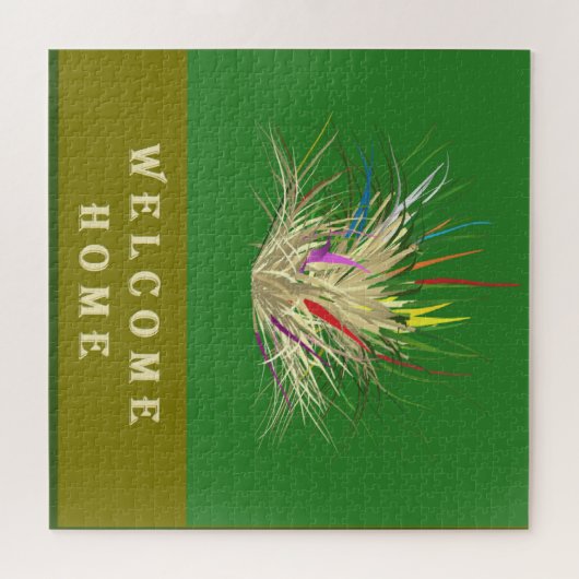 WELKOM HOME DESIGN AARDE KLEUREN TWEETONIG GROEN LEGPUZZEL (Horizontaal)