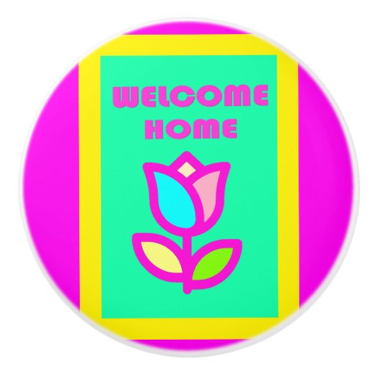 WELKOM HOME EXTRA BRIGHT FLOWER DESIGN CERAMIC K KERAMISCHE KNOP (Voorkant)