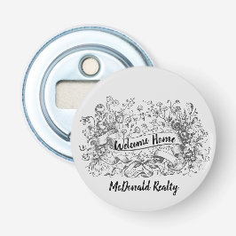 Welkom Home Floral Banner Realtor Promotion Button Flesopener