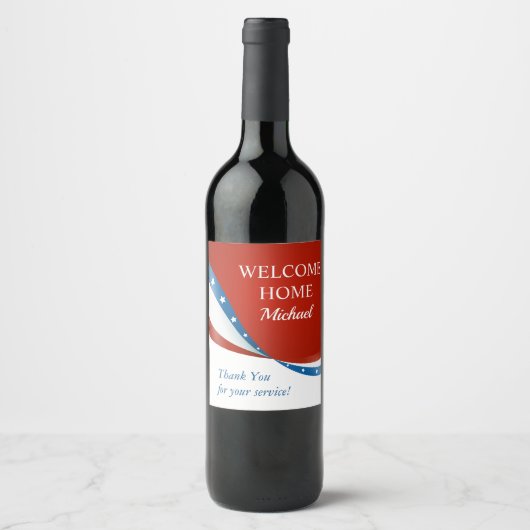 Welkom Home Gepersonaliseerd rood wit en blauw Wijn Etiket (Voorkant)