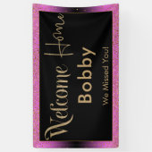 Welkom Home Gold Confetti, Roze Black Ombre Spandoek (Verticaal)