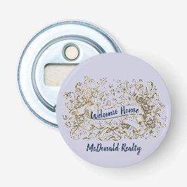 Welkom Home Gold Floral Banner Realtor Promo Button Flesopener