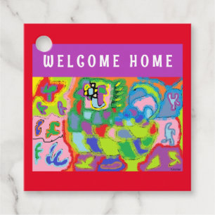 Welkom Home Groeten met kunst afbeelding Bedankjes Labels