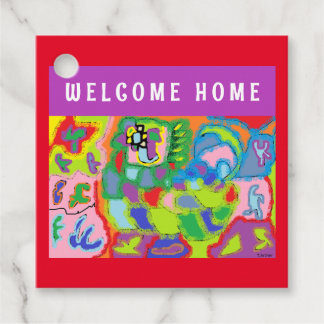 Welkom Home Groeten met kunst afbeelding Bedankjes Labels