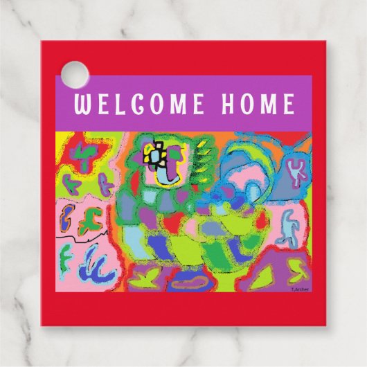 Welkom Home Groeten met kunst afbeelding Bedankjes Labels (Voorkant)