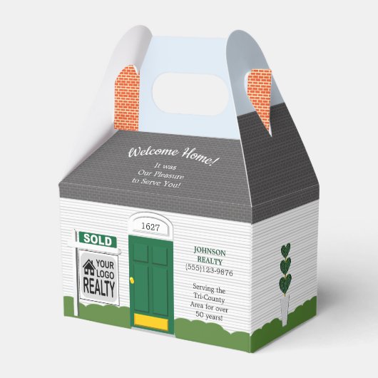 Welkom Home Houten Realtor Logo Groene Deur Bedankdoosjes (Achterkant)