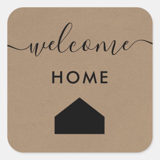 Welkom Home Label, Realtor Client Gift Label, Kraf Vierkante Sticker (Voorkant)