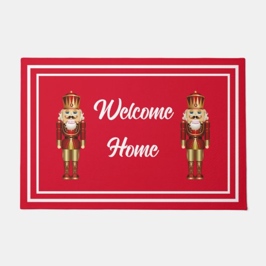Welkom Home Notenkraker Rood en Wit Voordeur Deurmat (Voorkant)