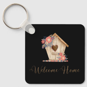 Welkom Home Realtor Gepersonaliseerd in zwarte kle Sleutelhanger