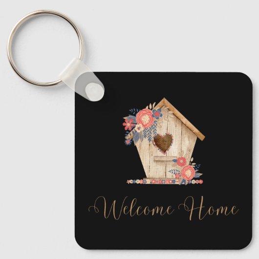Welkom Home Realtor Gepersonaliseerd in zwarte kle Sleutelhanger (Voorkant)