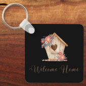 Welkom Home Realtor Gepersonaliseerd in zwarte kle Sleutelhanger (Voorkant)