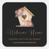 Welkom Home Realtor Gepersonaliseerd in zwarte kle Vierkante Sticker (Voorkant)