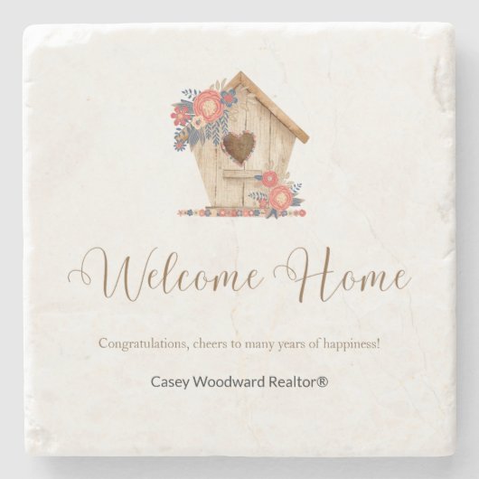 Welkom Home Realtor Gepersonaliseerd Stenen Onderzetter (Voorkant)