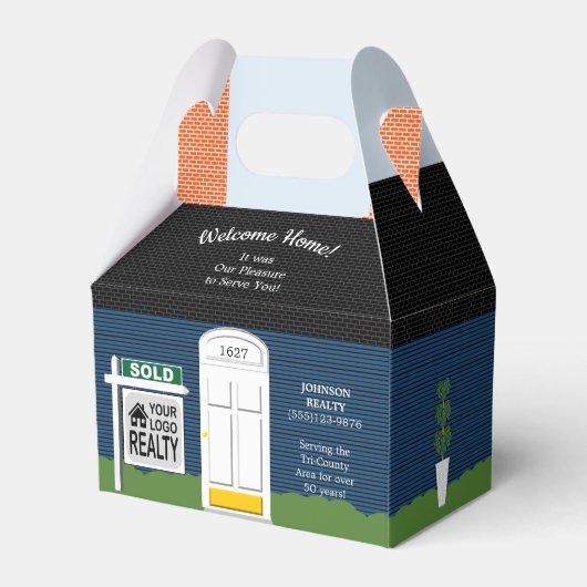 Welkom Home Realtor Logo Navy House Bedankdoosjes (Achterkant)